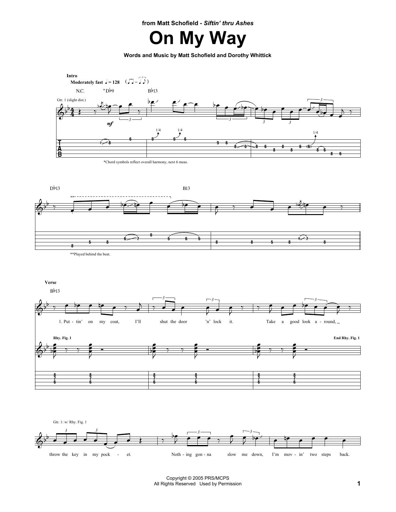 Matt Schofield On My Way Sheet Music Notes & Chords for Guitar Tab - Download or Print PDF