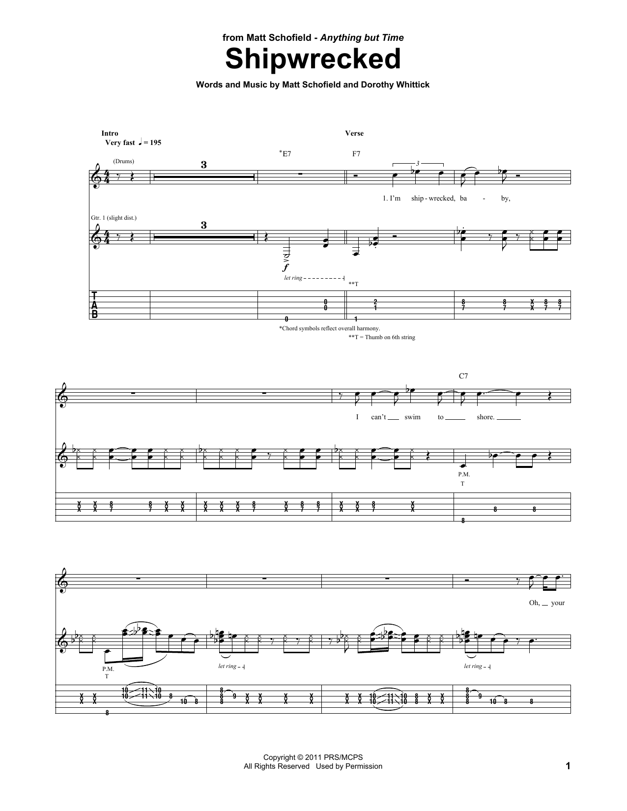 Matt Schofield Shipwrecked Sheet Music Notes & Chords for Guitar Tab - Download or Print PDF
