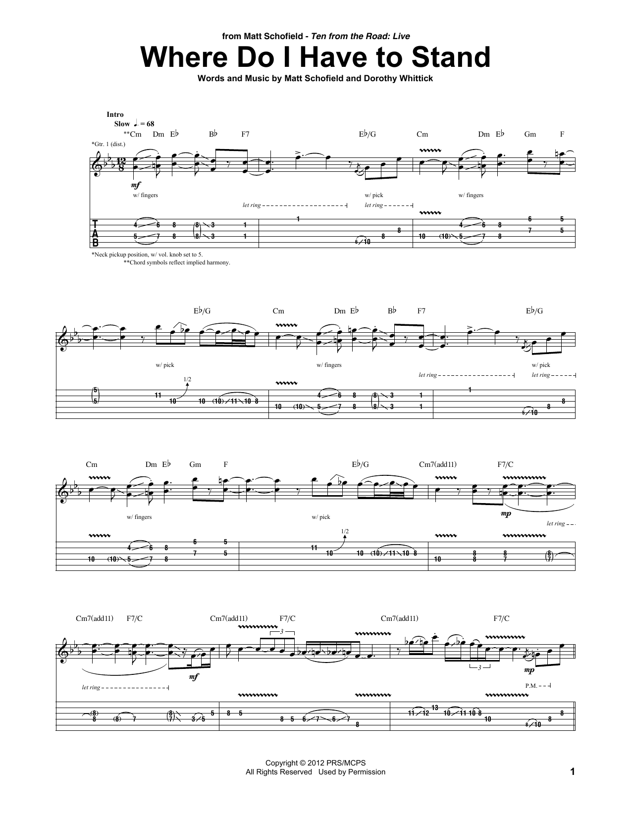 Matt Schofield Where Do I Have To Stand Sheet Music Notes & Chords for Guitar Tab - Download or Print PDF
