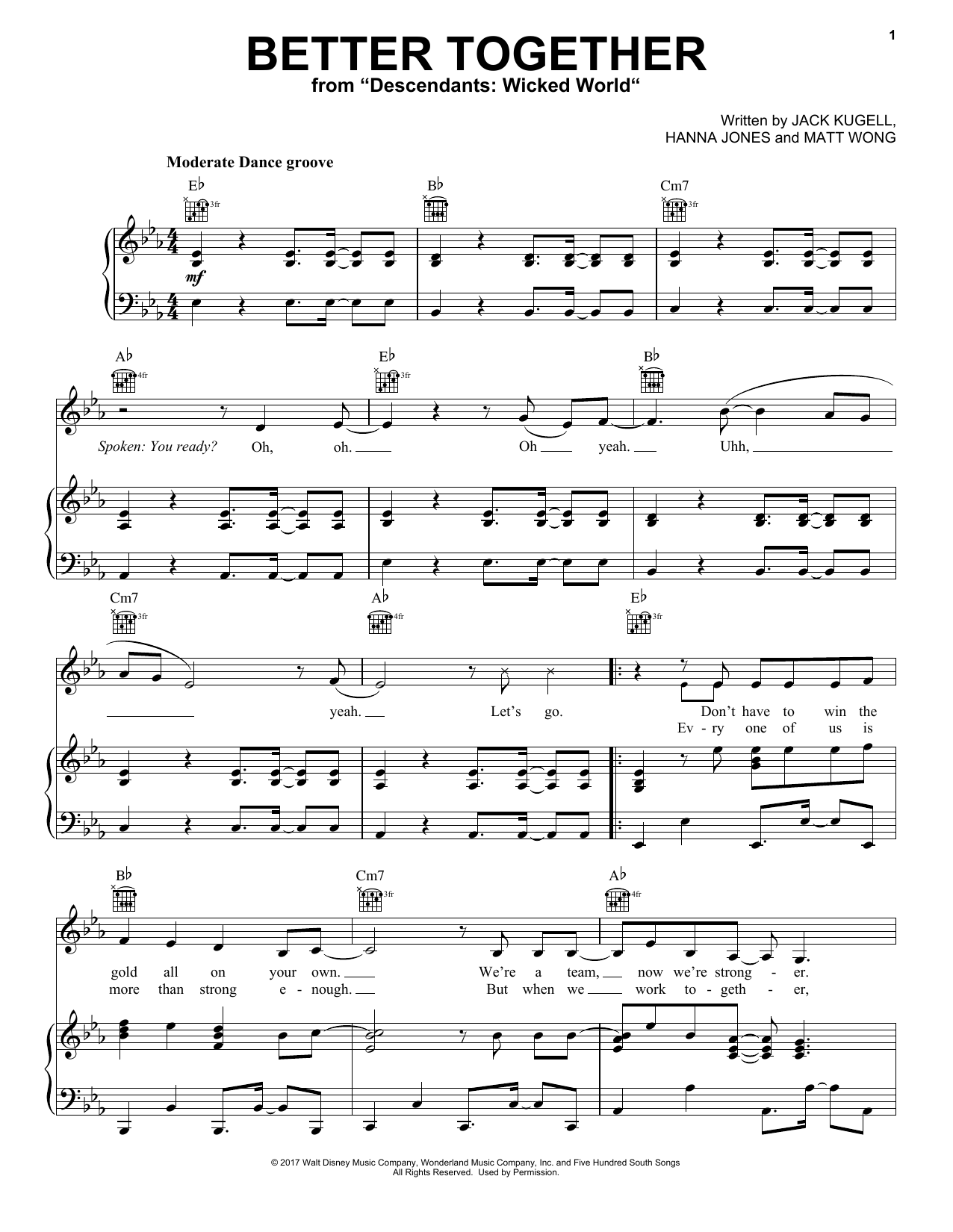 Matt Wong Better Together (from Disney's Descendants 2) Sheet Music Notes & Chords for Piano, Vocal & Guitar (Right-Hand Melody) - Download or Print PDF