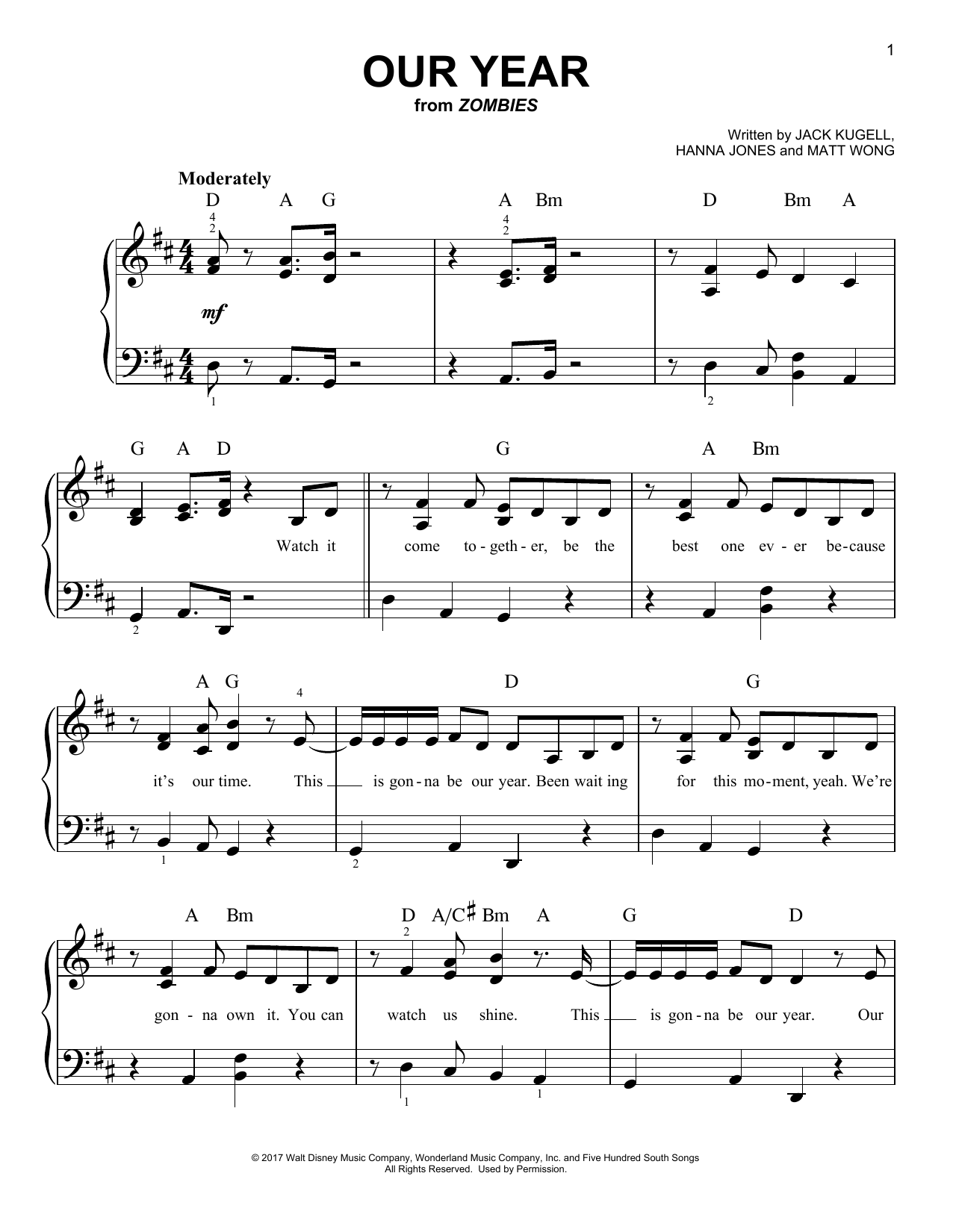 Matt Wong Our Year (from Disney's Zombies) Sheet Music Notes & Chords for Easy Piano - Download or Print PDF