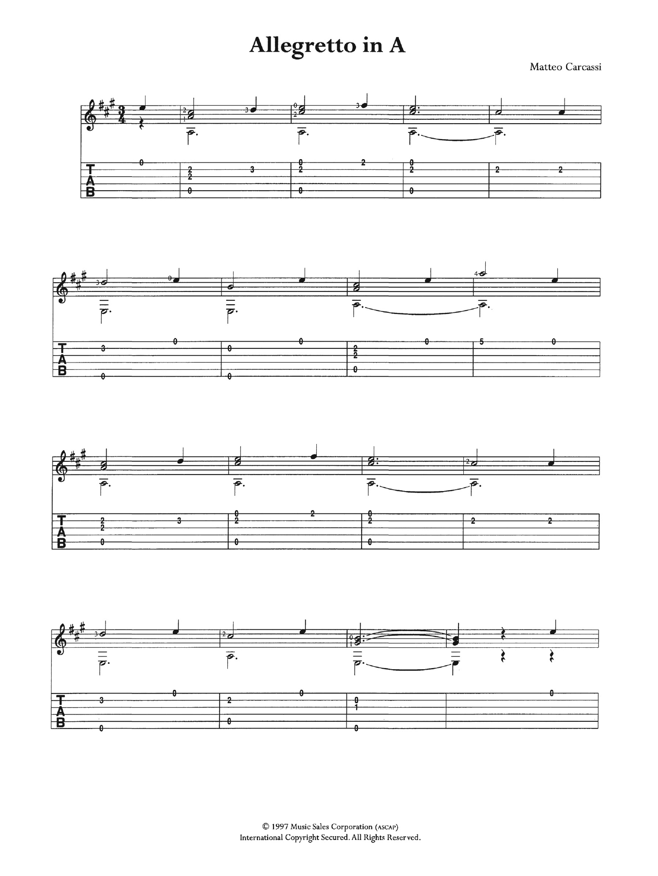 Matteo Carcassi Allegretto In A Sheet Music Notes & Chords for Guitar Tab - Download or Print PDF