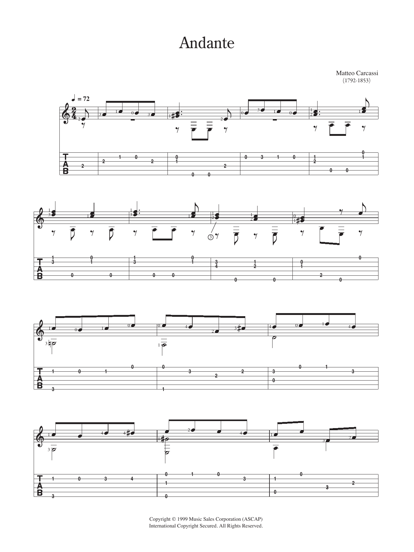Matteo Carcassi Andante Sheet Music Notes & Chords for Guitar - Download or Print PDF