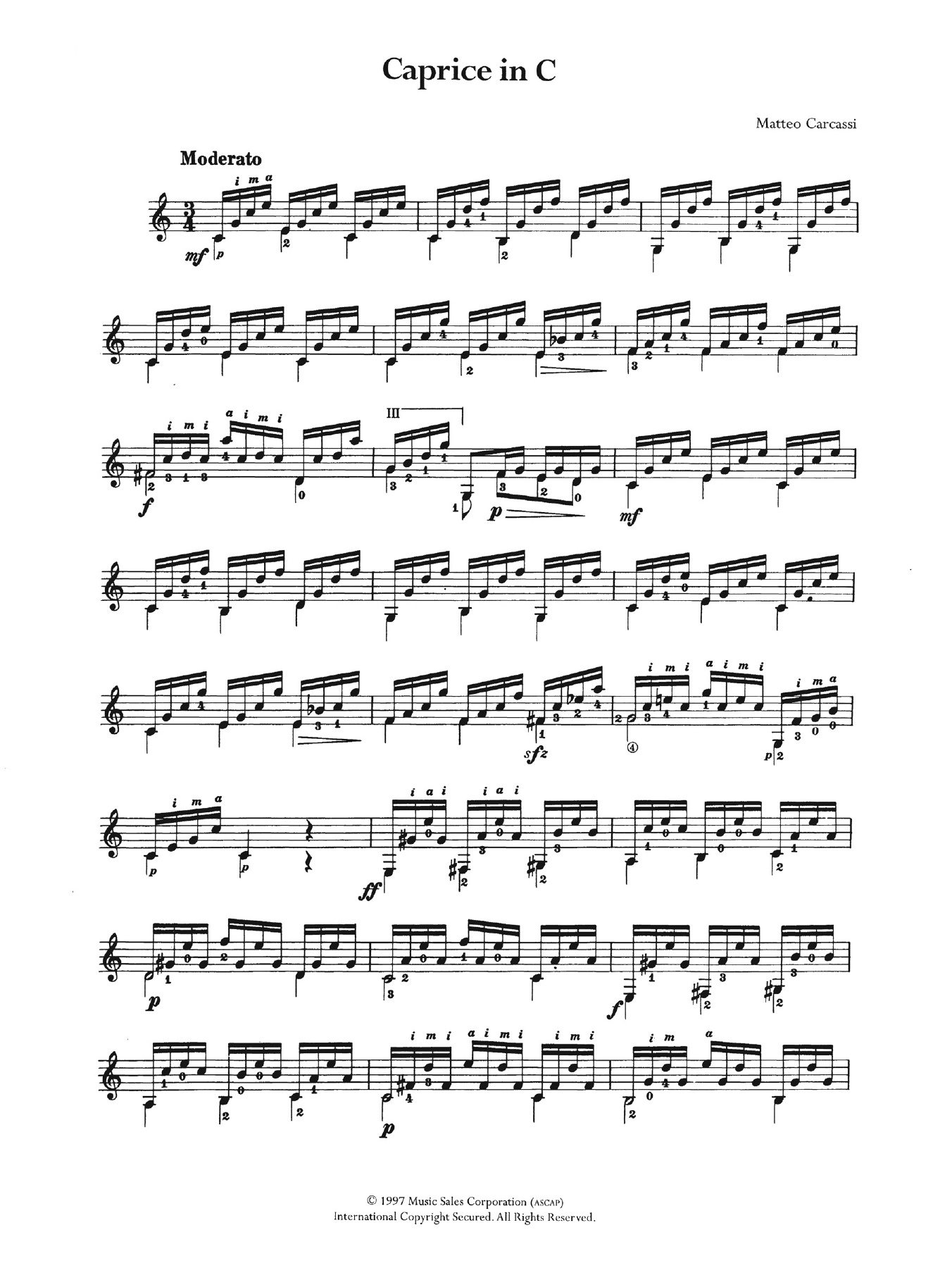 Matteo Carcassi Caprice In C Sheet Music Notes & Chords for Guitar - Download or Print PDF