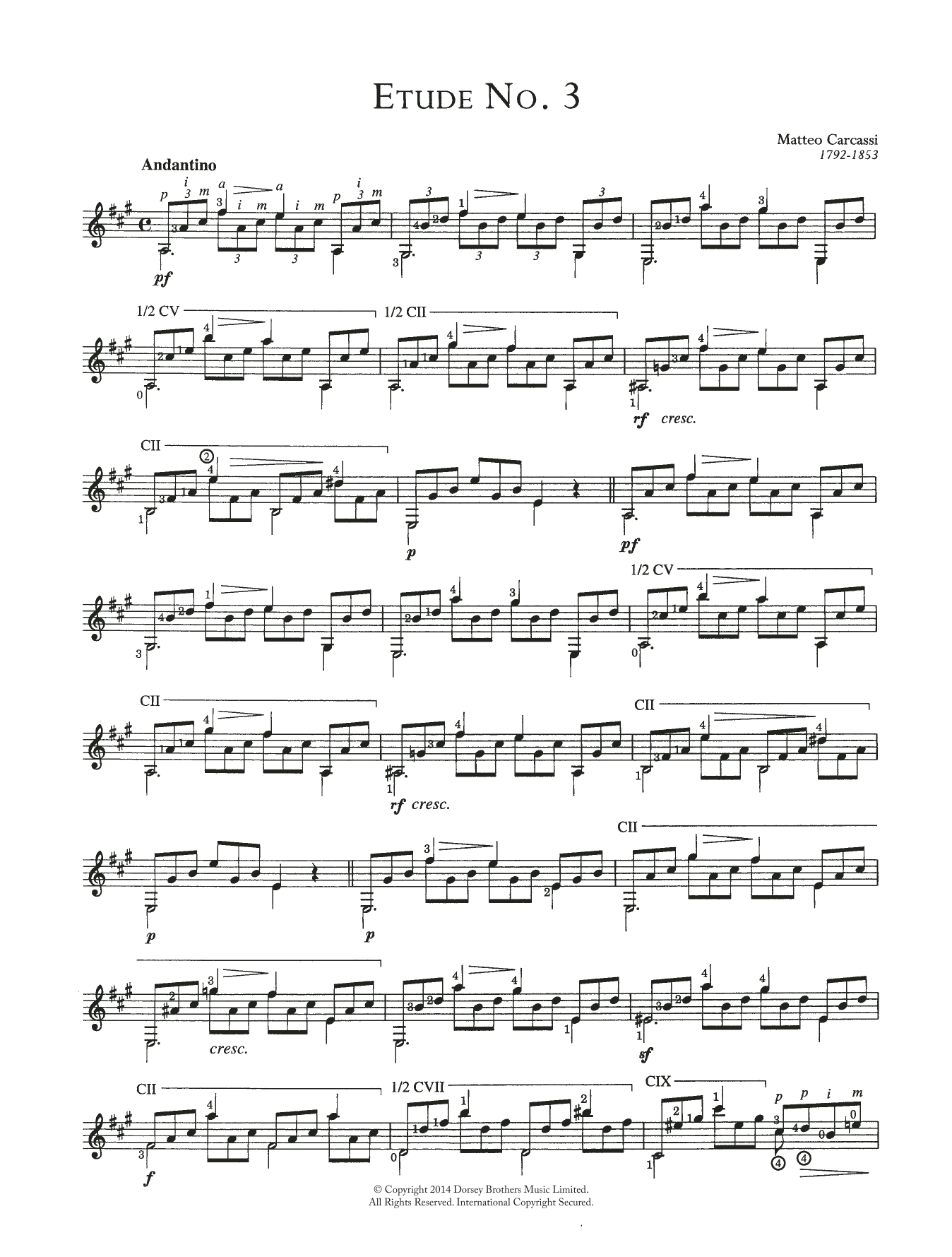 Matteo Carcassi Etude No. 3 Sheet Music Notes & Chords for Guitar - Download or Print PDF