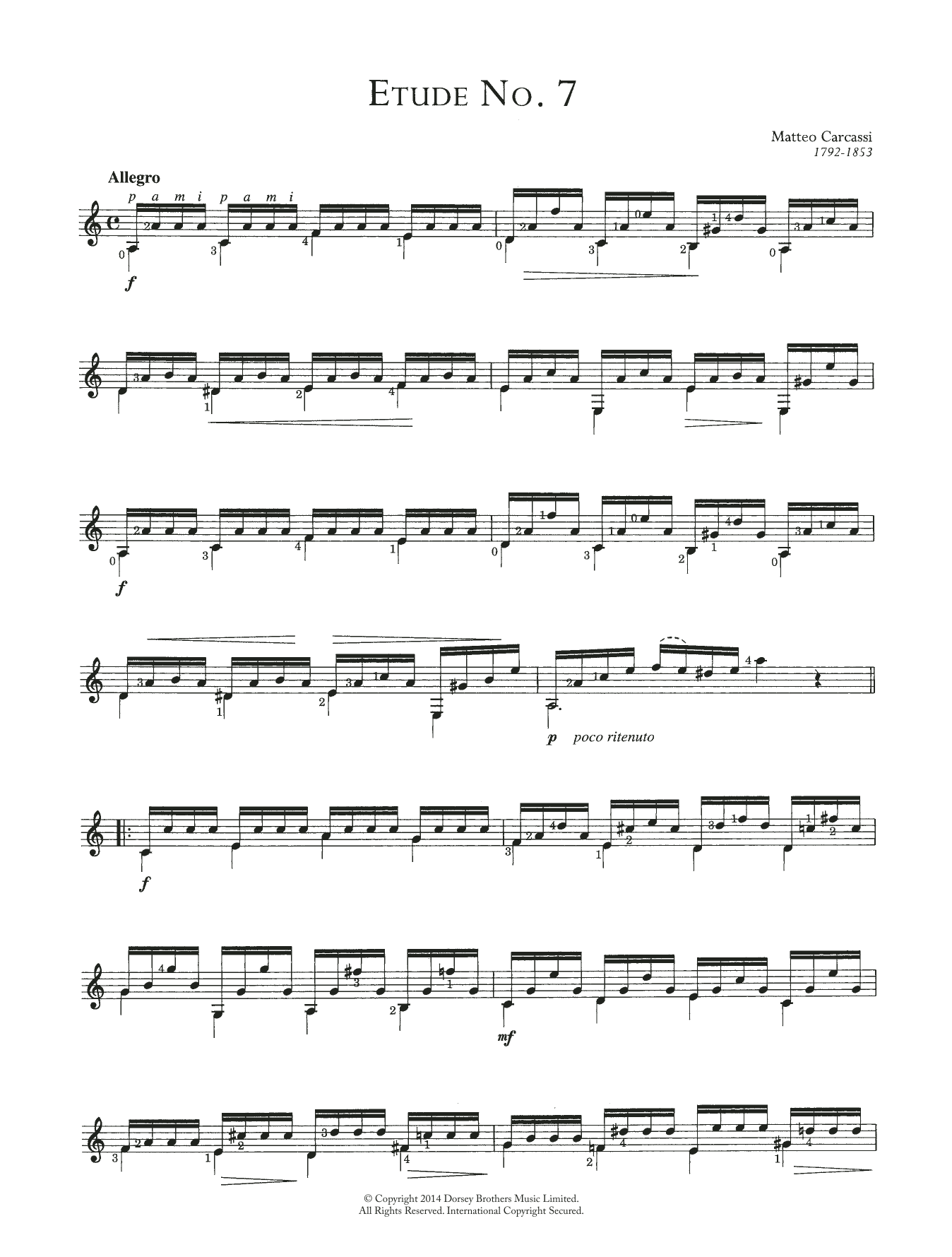 Matteo Carcassi Etude No. 7 Sheet Music Notes & Chords for Guitar - Download or Print PDF