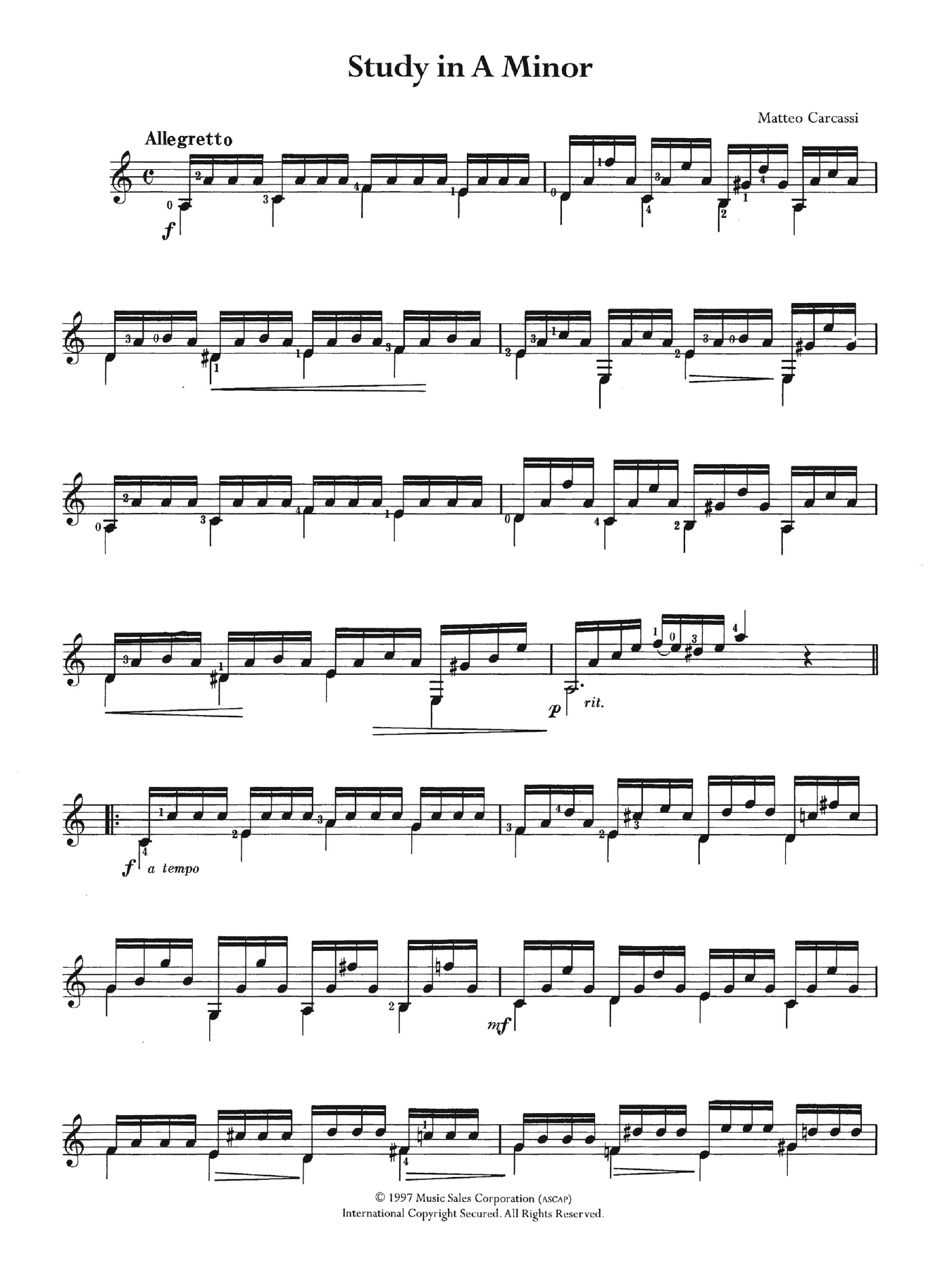 Matteo Carcassi Study In A Minor Sheet Music Notes & Chords for Guitar - Download or Print PDF