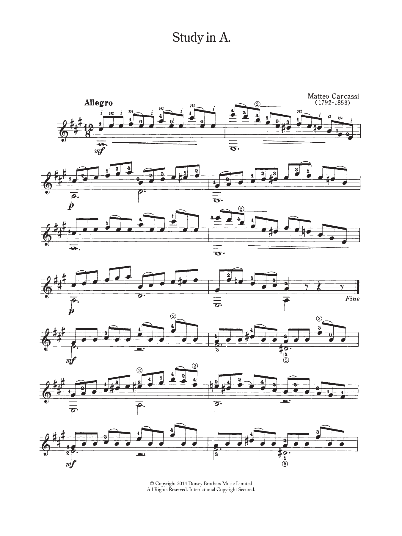 Matteo Carcassi Study In A Sheet Music Notes & Chords for Guitar - Download or Print PDF