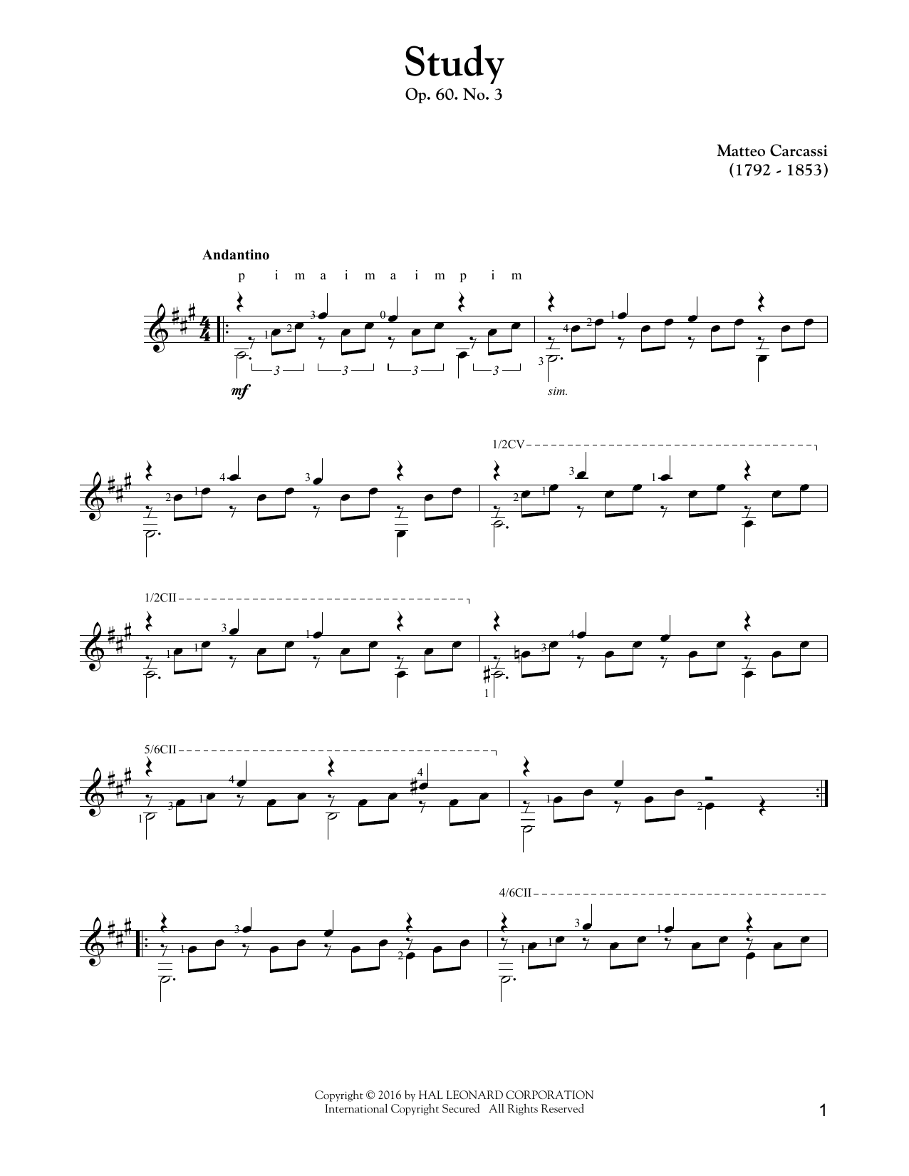 Matteo Carcassi Study, Op. 60, No. 3 Sheet Music Notes & Chords for Guitar Tab - Download or Print PDF