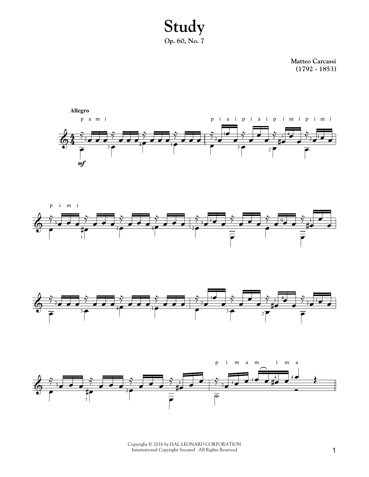 Matteo Carcassi Study, Op. 60, No. 7 Sheet Music Notes & Chords for Guitar Tab - Download or Print PDF