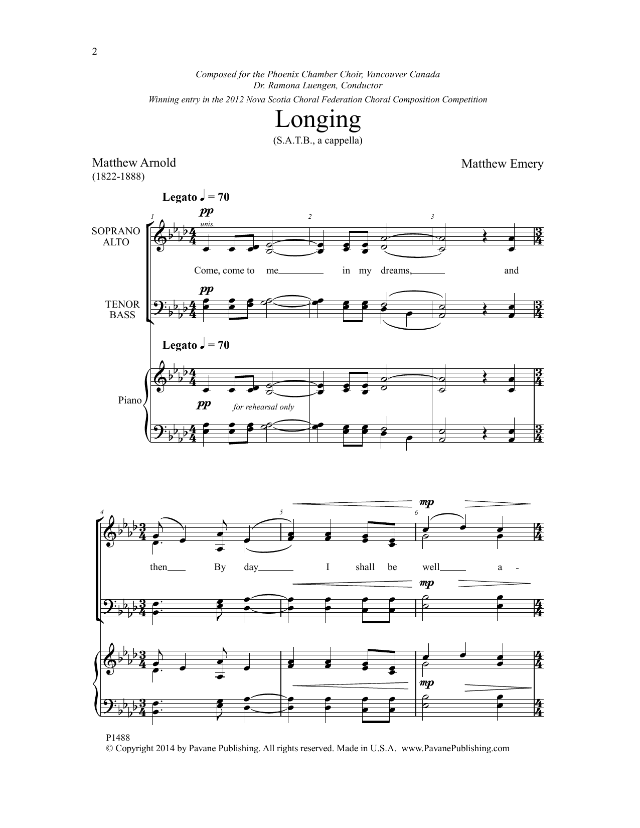 Matthew Arnold Longing Sheet Music Notes & Chords for Choral - Download or Print PDF