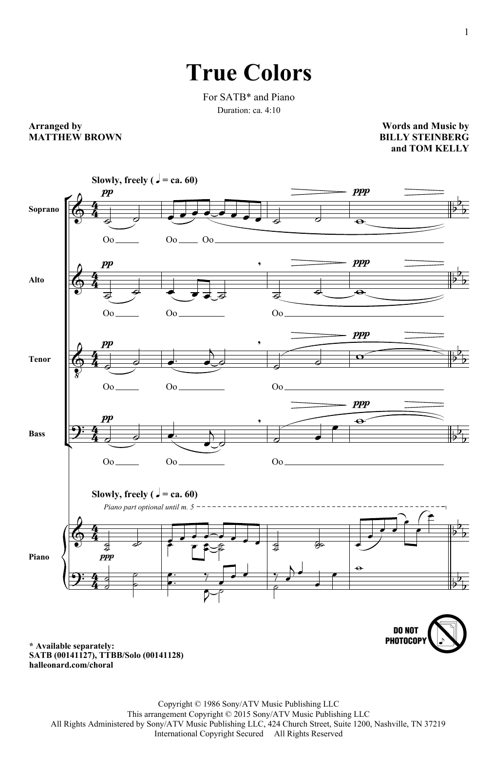 Matthew Brown True Colors Sheet Music Notes & Chords for TTBB - Download or Print PDF Matthew Brown True Colors Sheet Music Notes & Chords for TTBB - Download or Print PDF