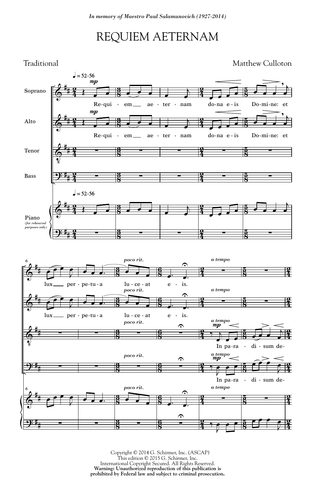 Matthew Culloton Requiem Aeternam Sheet Music Notes & Chords for SATB - Download or Print PDF