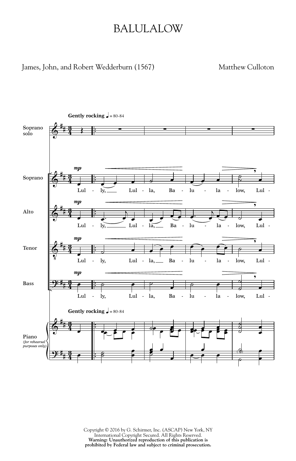 Matthew Culloton Balulalow Sheet Music Notes & Chords for SATB - Download or Print PDF