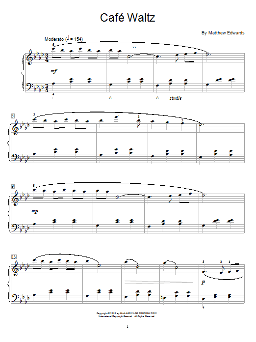 Matthew Edwards Cafe Waltz Sheet Music Notes & Chords for Educational Piano - Download or Print PDF