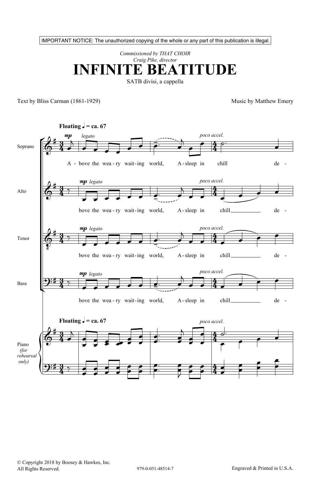Matthew Emery & Bliss Carman Infinite Beatitude Sheet Music Notes & Chords for SATB Choir - Download or Print PDF