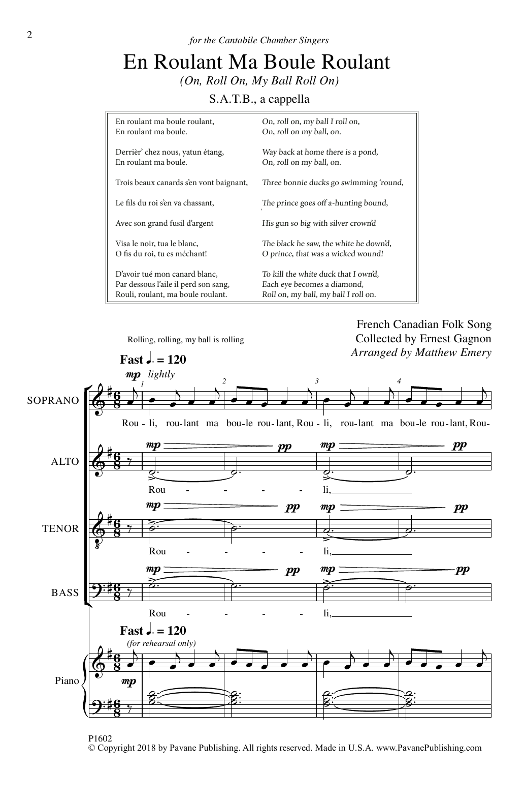 Matthew Emery En Roulant Ma Boule Roulant Sheet Music Notes & Chords for SATB Choir - Download or Print PDF