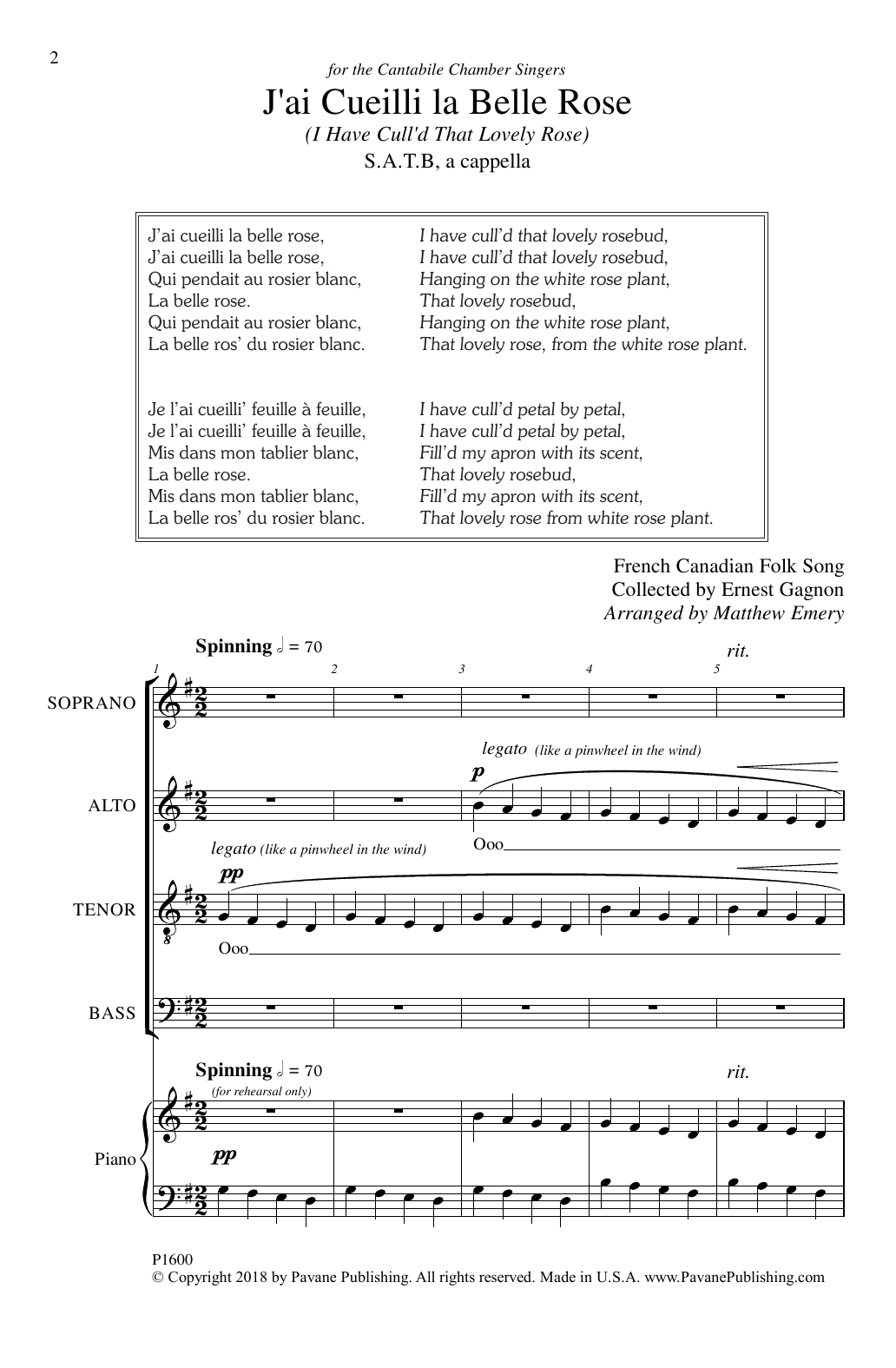 Matthew Emery J'ai Cuelli La Belle Rose (I Have Cull'd That Lovely Rose) Sheet Music Notes & Chords for SATB Choir - Download or Print PDF
