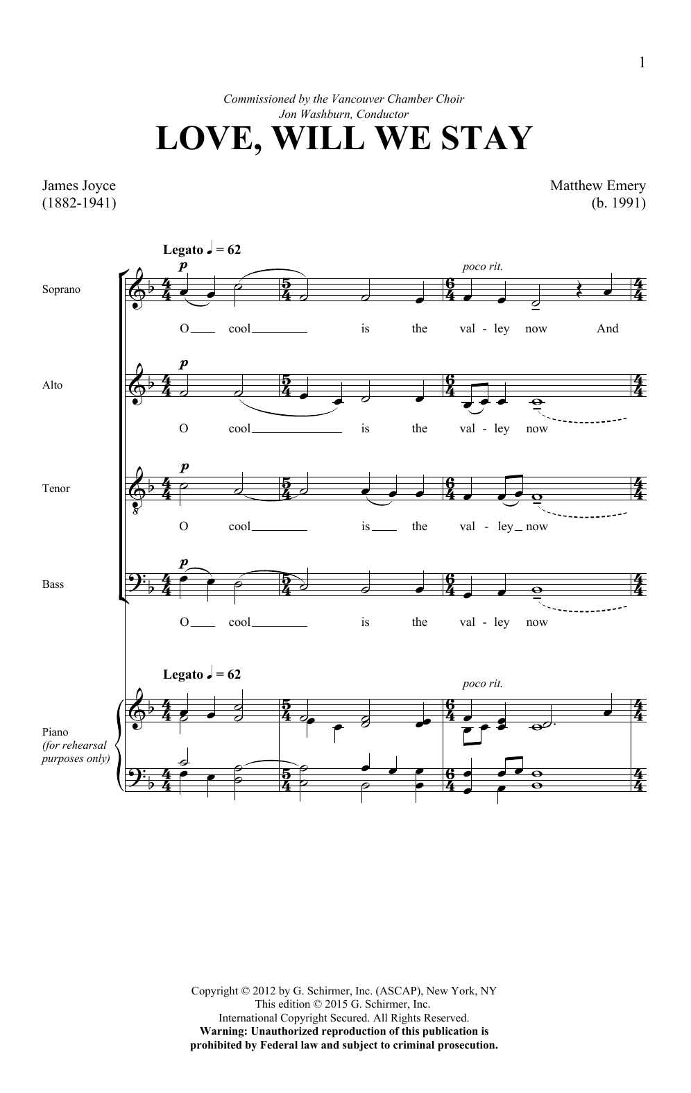 Matthew Emery Love, Will We Stay Sheet Music Notes & Chords for SATB - Download or Print PDF