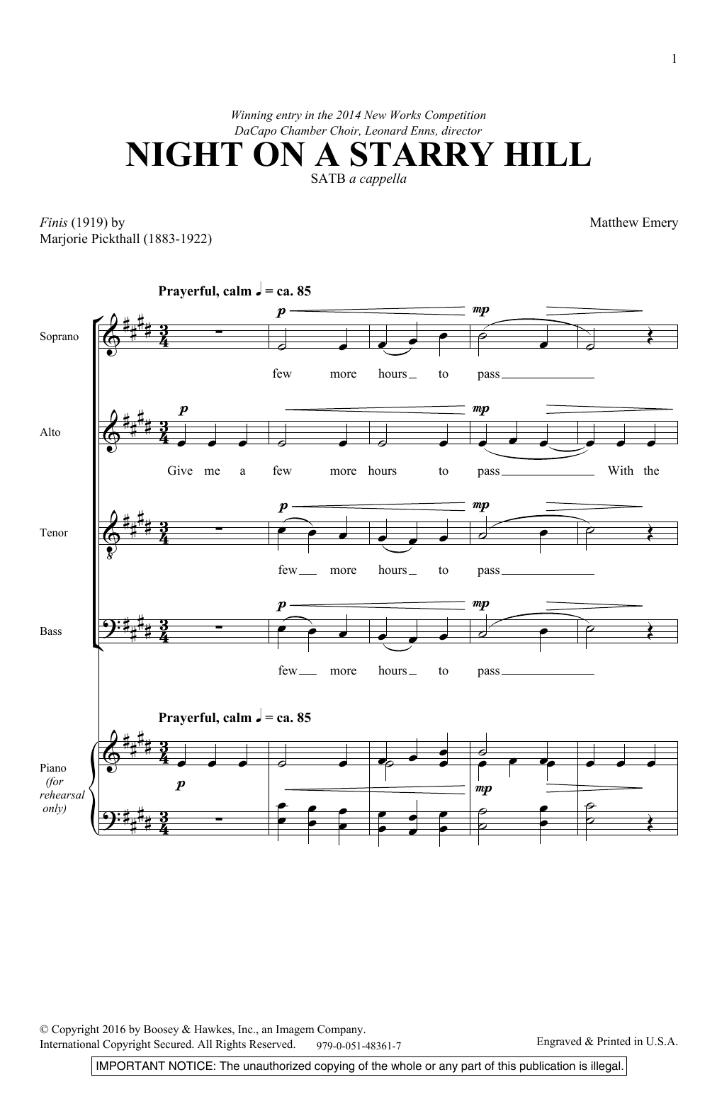 Matthew Emery Night On A Starry Hill Sheet Music Notes & Chords for SATB - Download or Print PDF