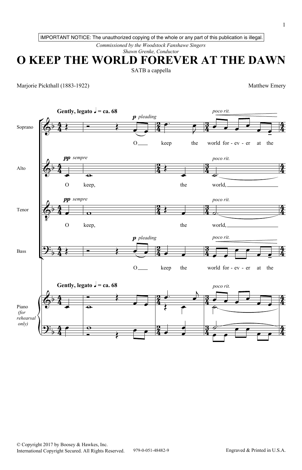 Matthew Emery O Keep The World Forever At The Dawn Sheet Music Notes & Chords for SATB - Download or Print PDF