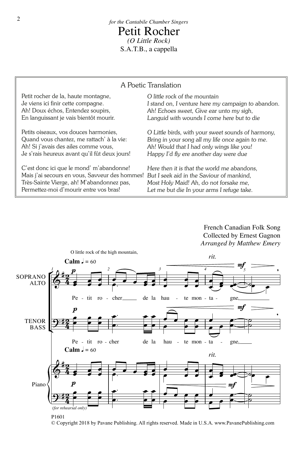 Matthew Emery Petit Rocher Sheet Music Notes & Chords for SATB Choir - Download or Print PDF