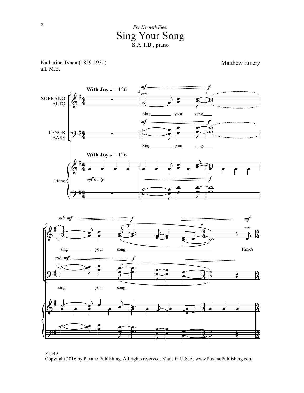 Matthew Emery Sing Your Song Sheet Music Notes & Chords for Choral - Download or Print PDF