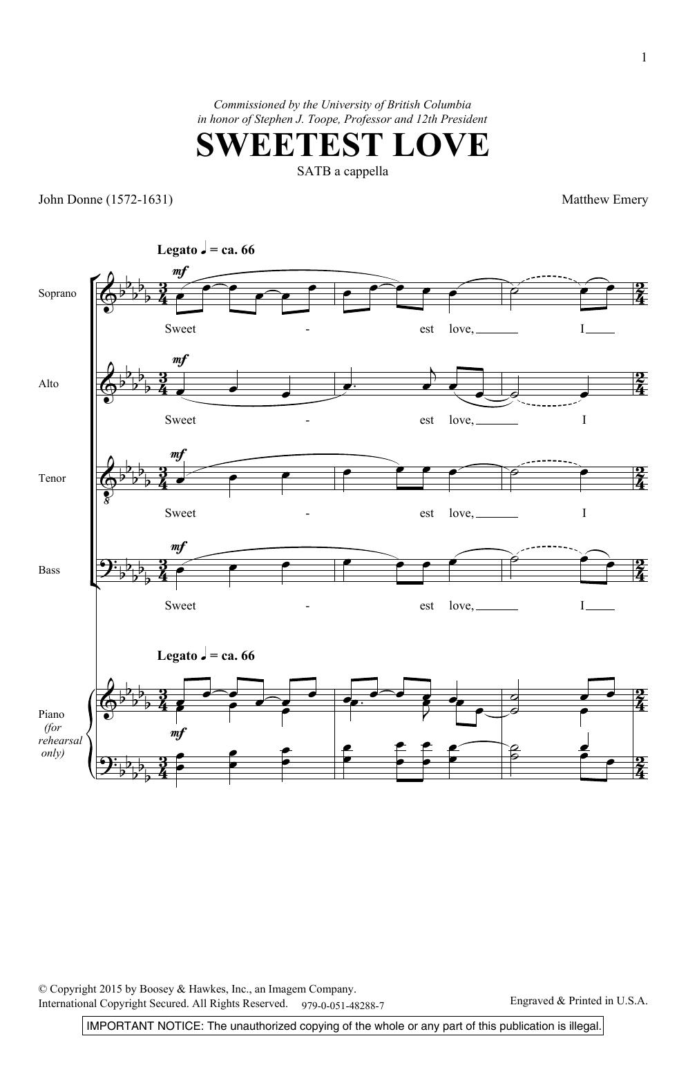 Matthew Emery Sweetest Love Sheet Music Notes & Chords for SATB Choir - Download or Print PDF