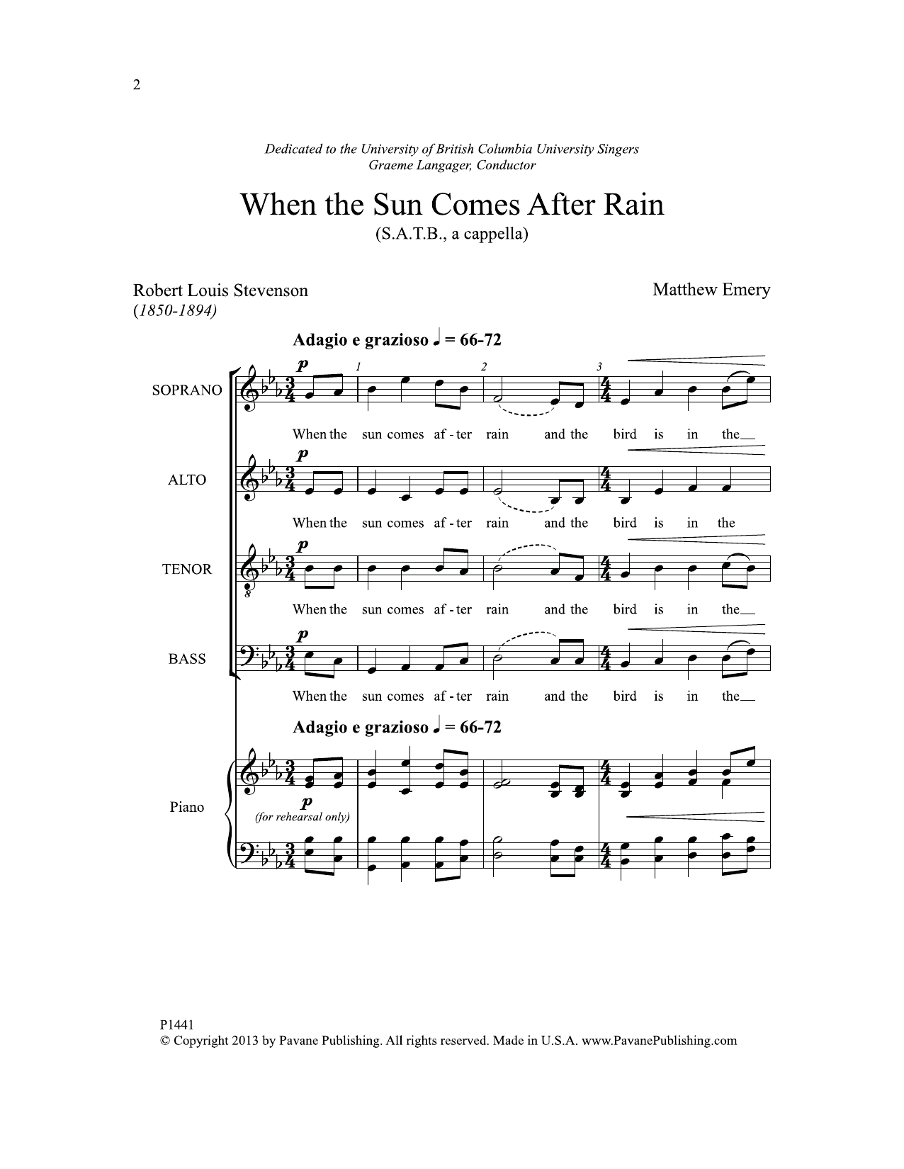 Matthew Emery When the Sun Comes After Rain Sheet Music Notes & Chords for Choral - Download or Print PDF