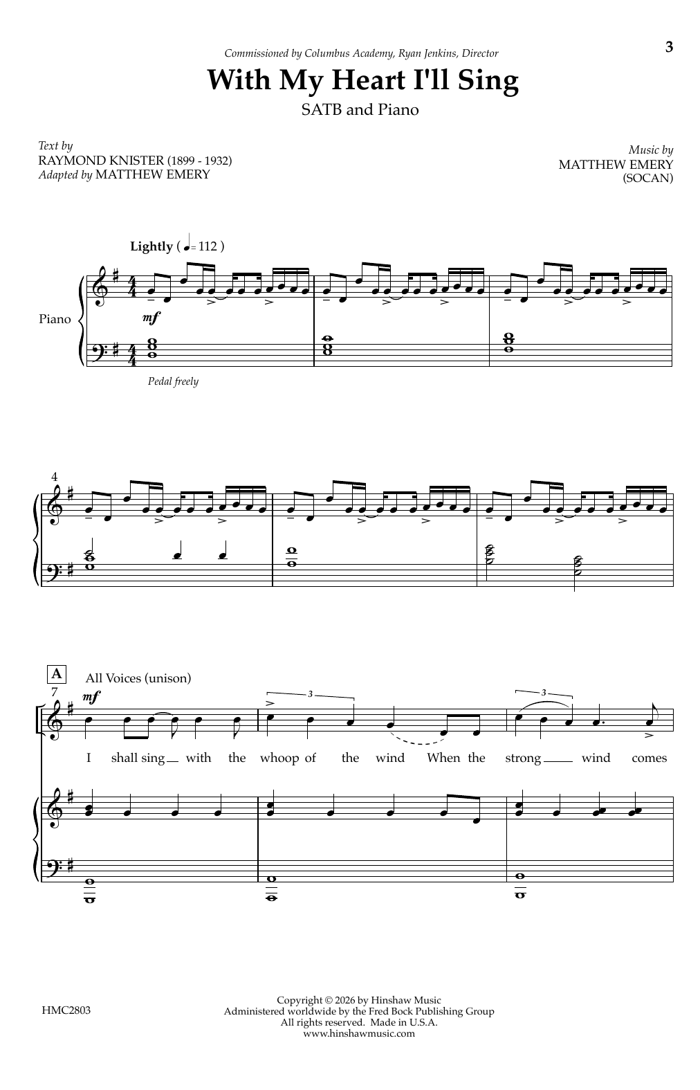 Matthew Emery With My Heart I'll Sing Sheet Music Notes & Chords for SATB Choir - Download or Print PDF