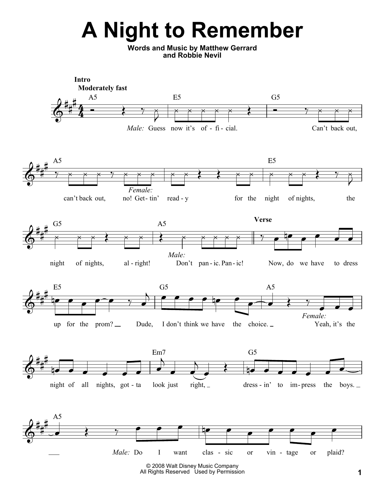 Matthew Gerrard A Night To Remember Sheet Music Notes & Chords for Voice - Download or Print PDF