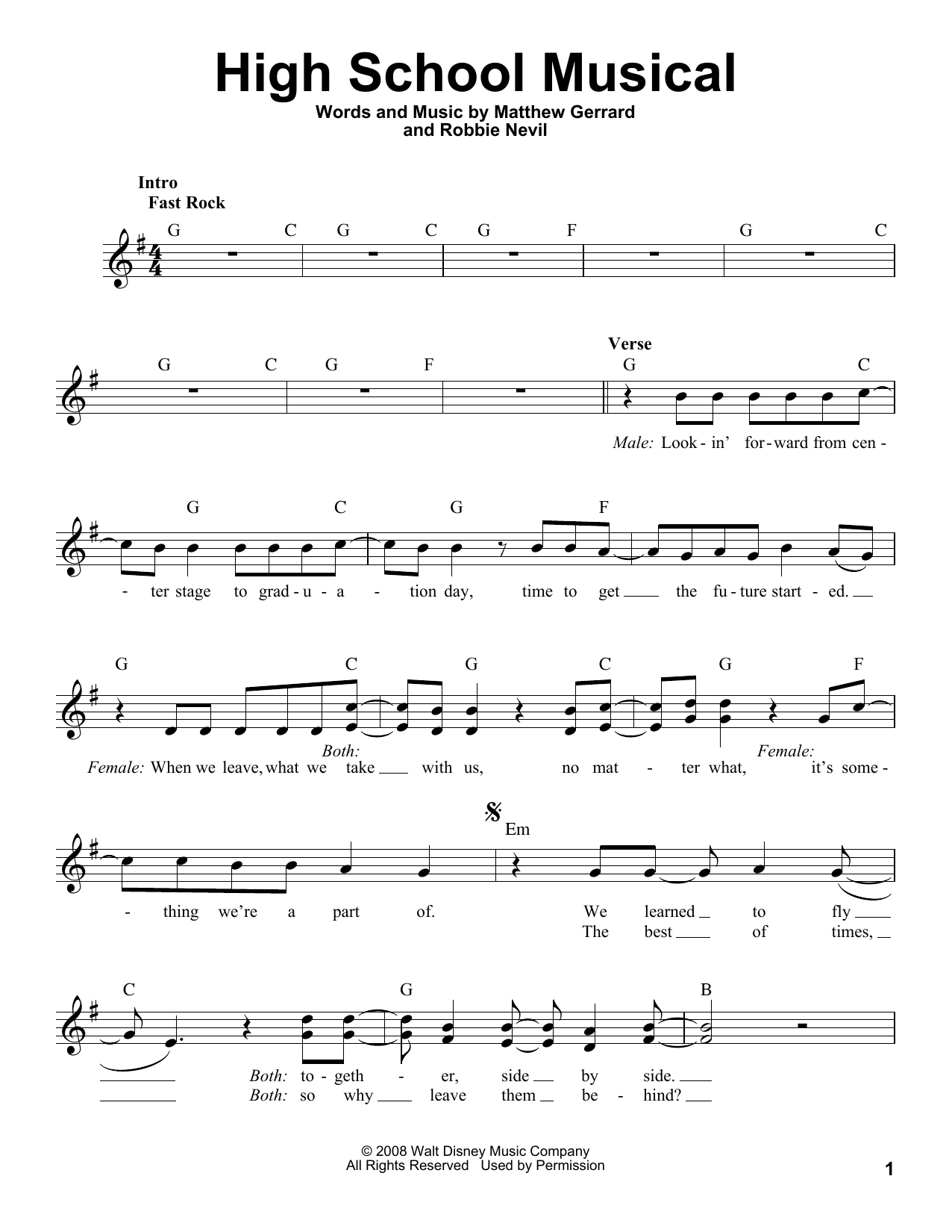 Matthew Gerrard High School Musical Sheet Music Notes & Chords for Voice - Download or Print PDF