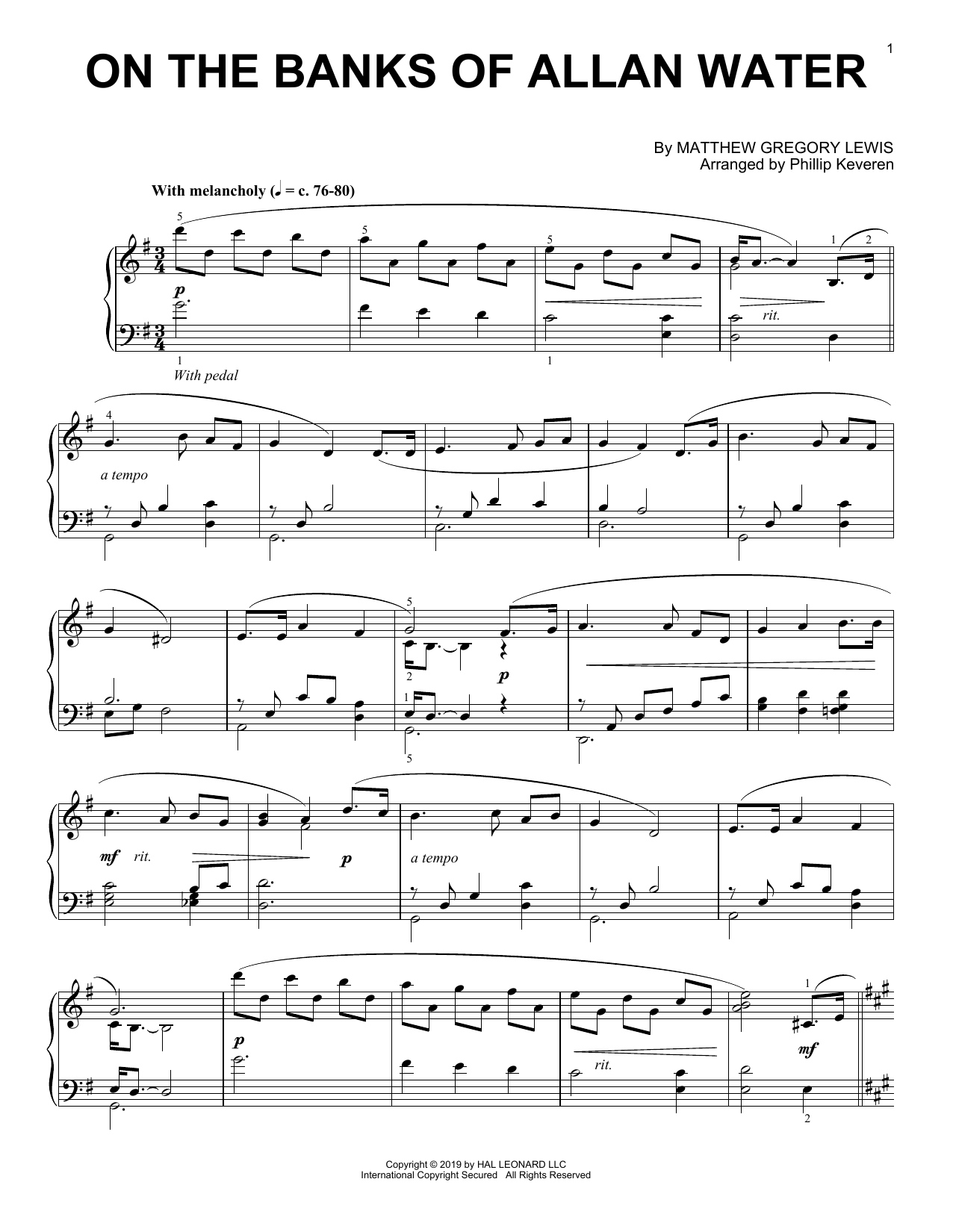 Matthew Gregory Lewis On The Banks Of Allan Water (arr. Phillip Keveren) Sheet Music Notes & Chords for Piano Solo - Download or Print PDF