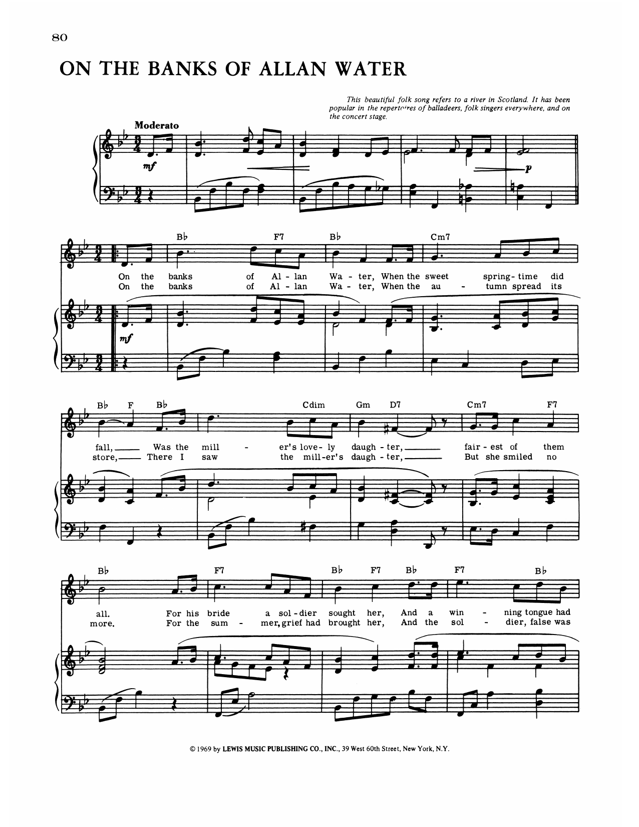 Matthew Gregory Lewis On The Banks Of Allan Water Sheet Music Notes & Chords for Piano, Vocal & Guitar Chords (Right-Hand Melody) - Download or Print PDF