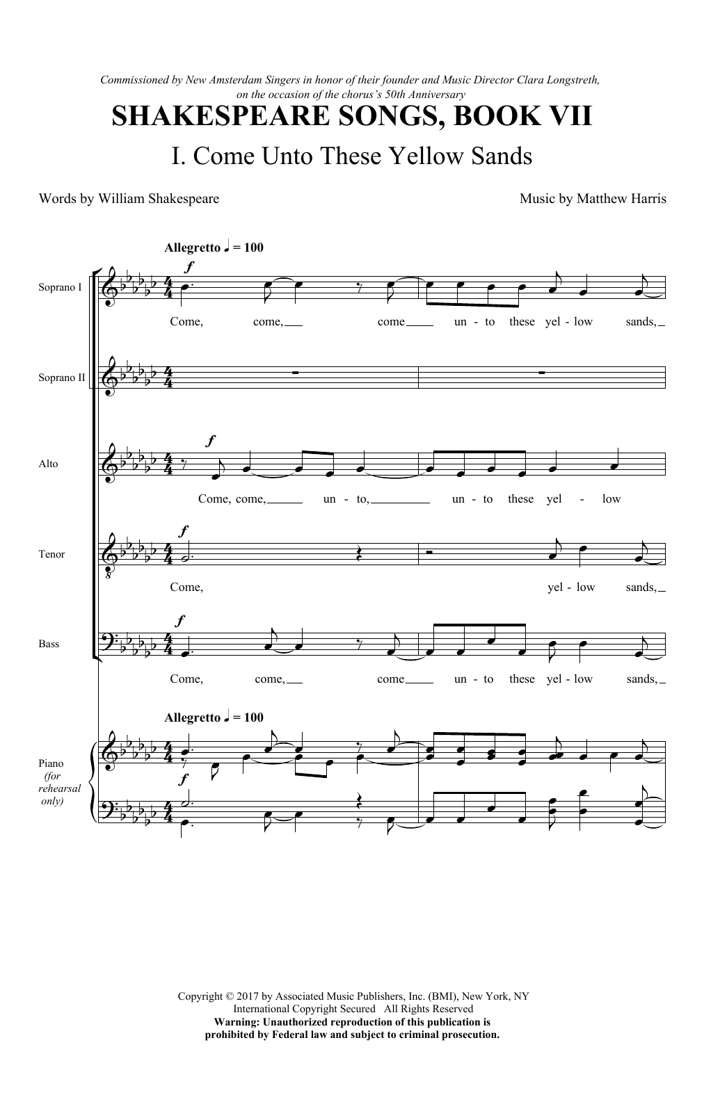 Matthew Harris Come Unto These Yellow Sands Sheet Music Notes & Chords for SATB Choir - Download or Print PDF