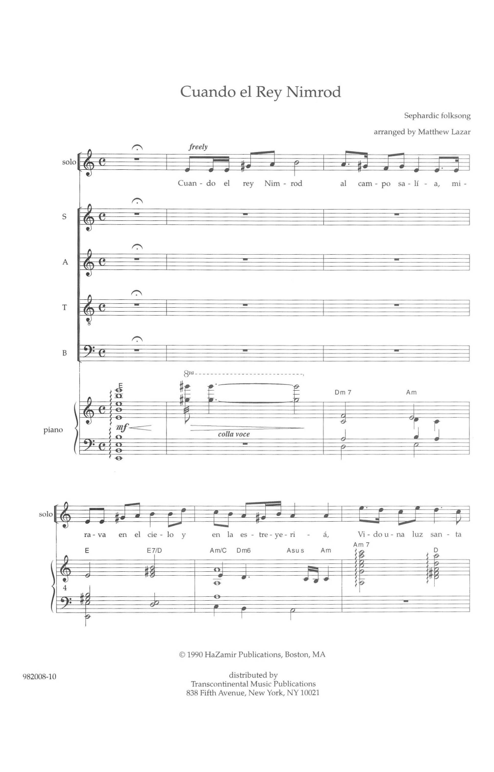 Matthew Lazar Cuando el Rey Nimrod Sheet Music Notes & Chords for Choral - Download or Print PDF
