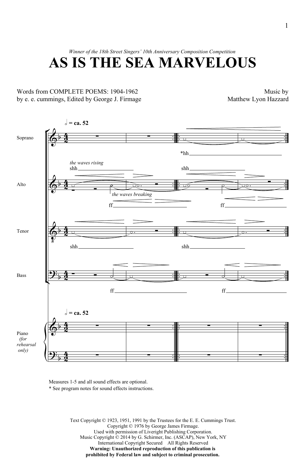 Matthew Lyon Hazzard As Is The Sea Marvelous Sheet Music Notes & Chords for SATB - Download or Print PDF