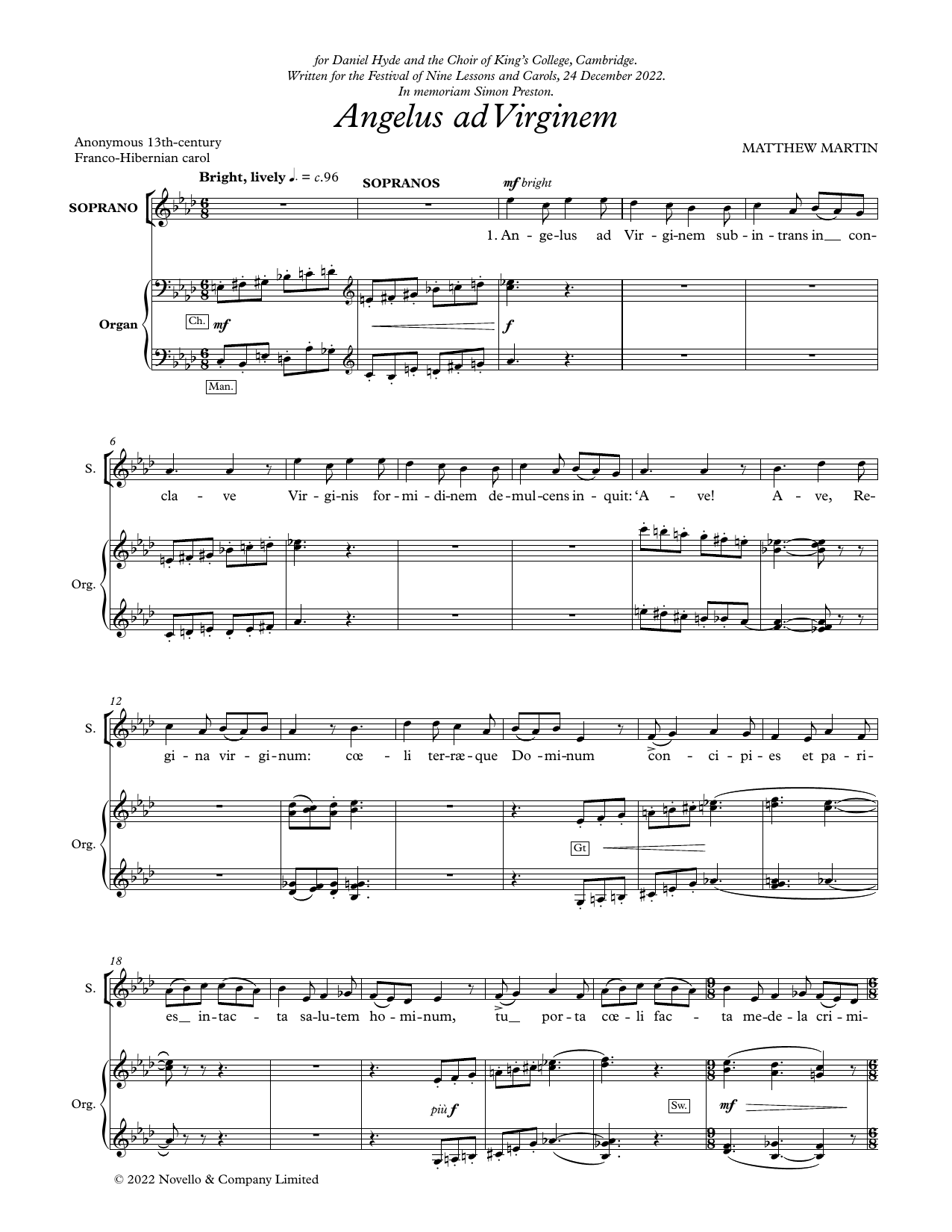 Matthew Martin Angelus Ad Virginem Sheet Music Notes & Chords for SATB Choir - Download or Print PDF