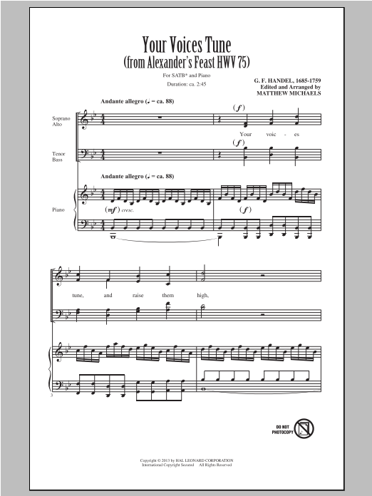 Matthew Michaels Your Voices Tune (from Alexander's Feast) Sheet Music Notes & Chords for SATB - Download or Print PDF