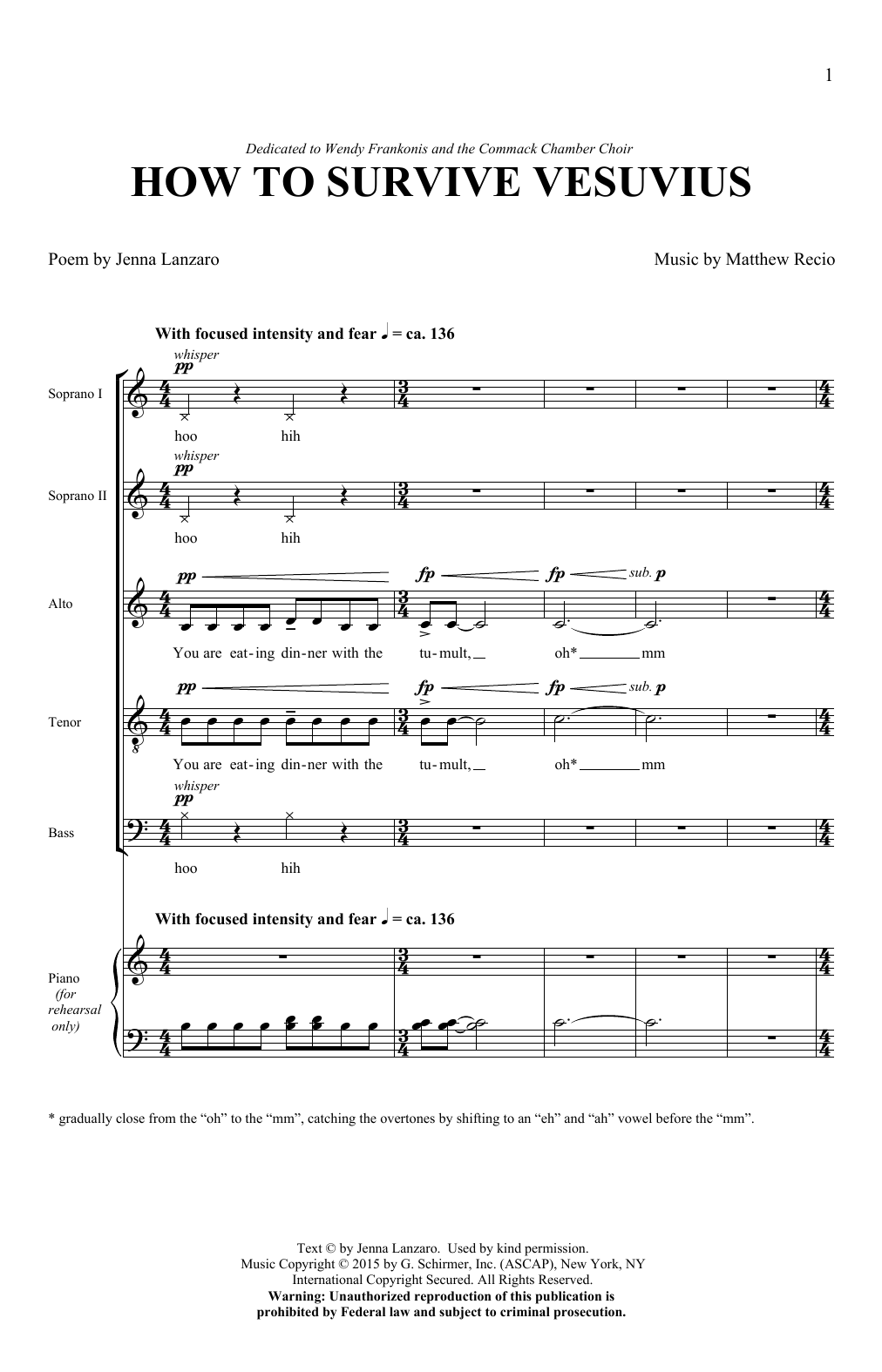 Matthew Recio & Jenna Lanzaro How To Survive Vesuvius Sheet Music Notes & Chords for SATB Choir - Download or Print PDF Matthew Recio & Jenna Lanzaro How To Survive Vesuvius Sheet Music Notes & Chords for SATB Choir - Download or Print PDF
