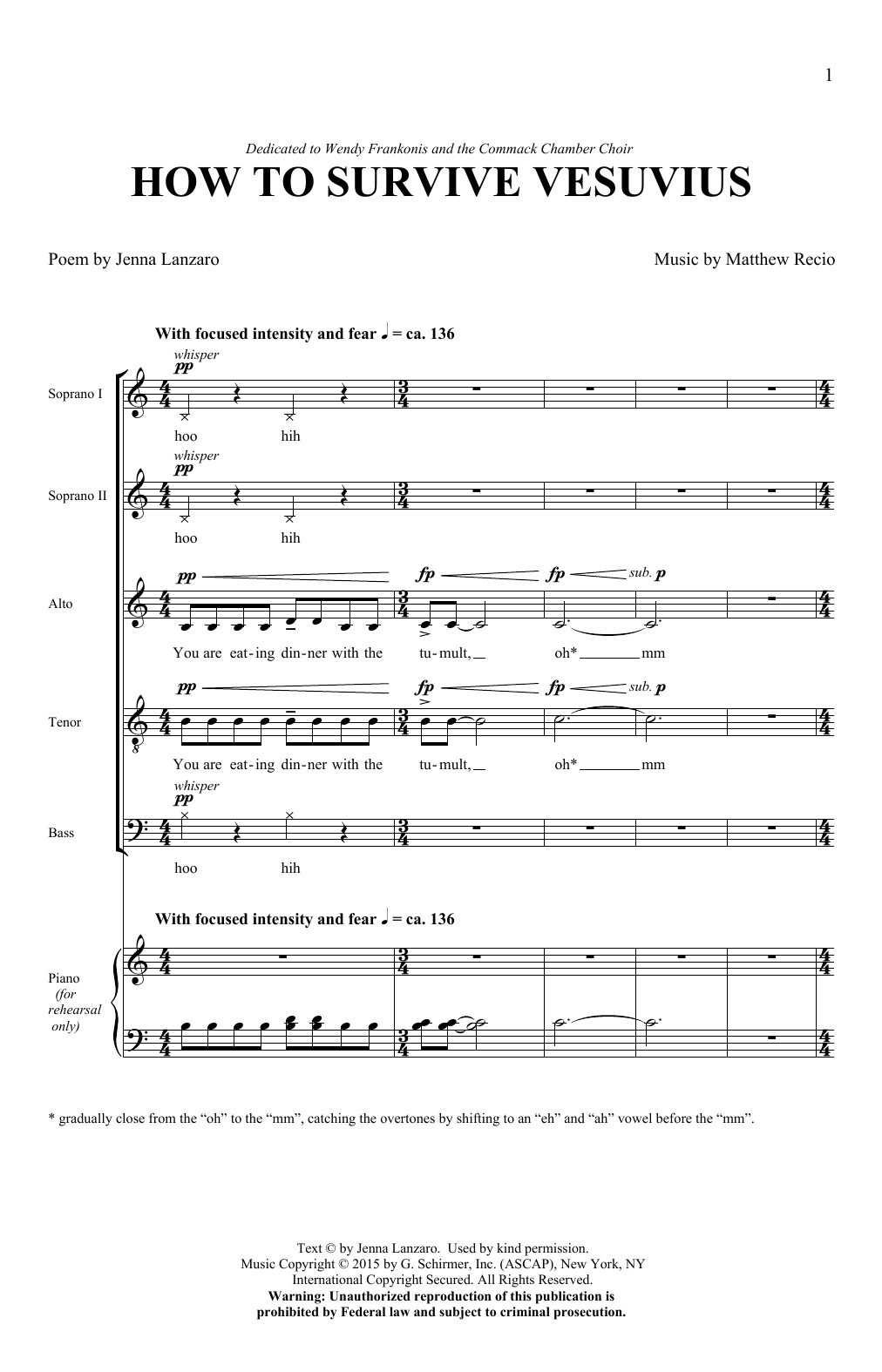 Matthew Recio & Jenna Lanzaro How To Survive Vesuvius Sheet Music Notes & Chords for SATB Choir - Download or Print PDF