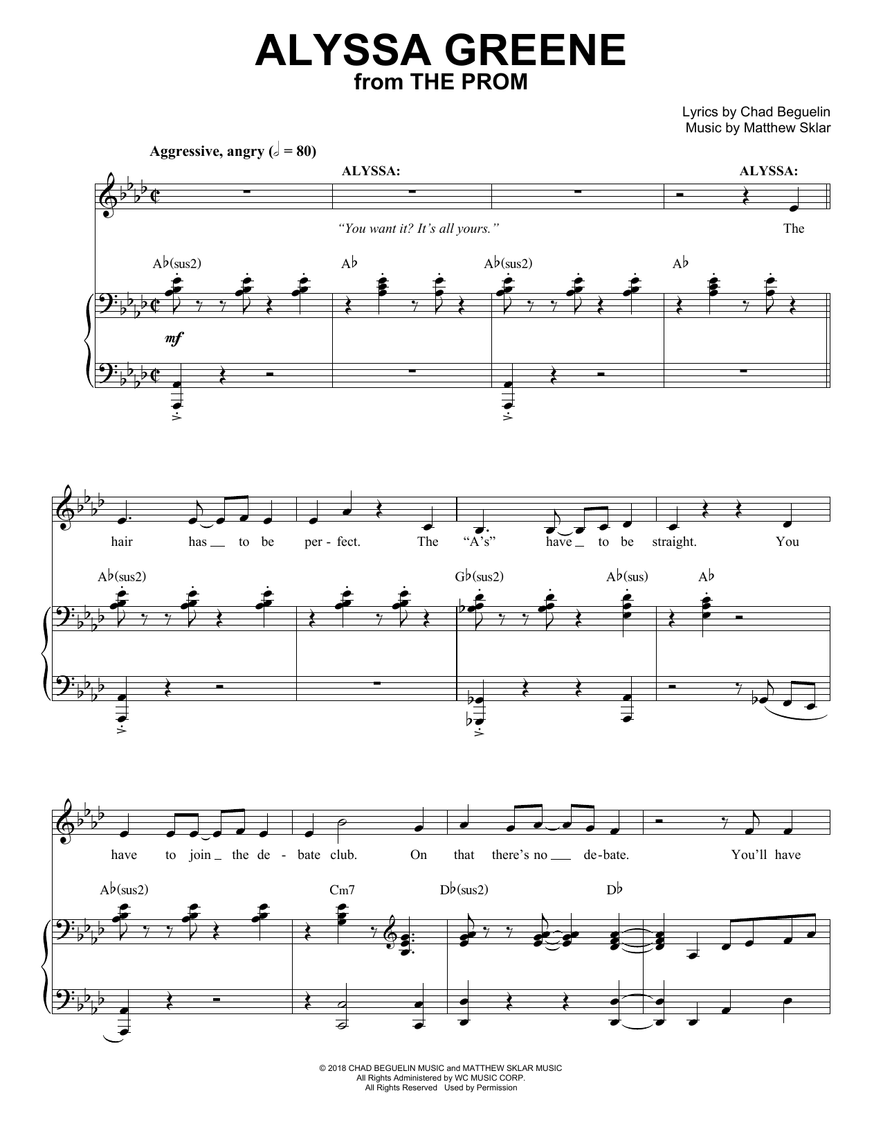 Matthew Sklar & Chad Beguelin Alyssa Greene (from The Prom: A New Musical) Sheet Music Notes & Chords for Piano & Vocal - Download or Print PDF