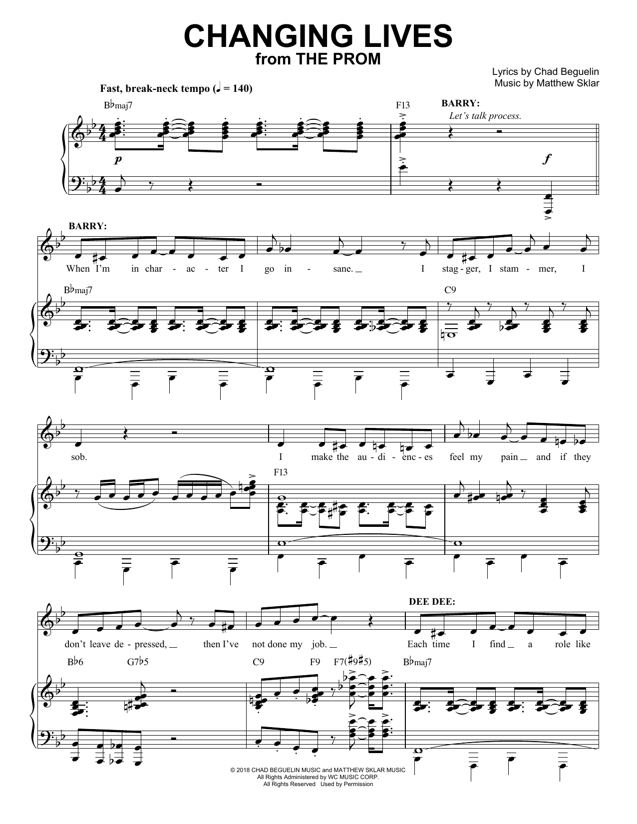 Matthew Sklar & Chad Beguelin Changing Lives (from The Prom: A New Musical) Sheet Music Notes & Chords for Piano & Vocal - Download or Print PDF