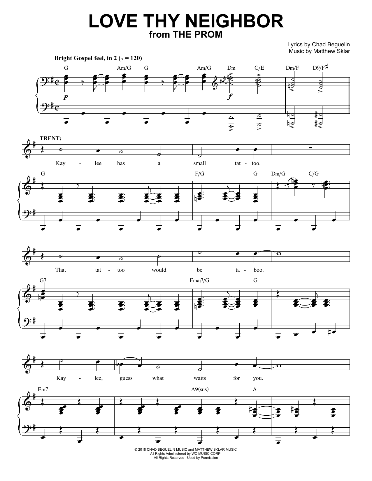 Matthew Sklar & Chad Beguelin Love Thy Neighbor (from The Prom: A New Musical) Sheet Music Notes & Chords for Piano & Vocal - Download or Print PDF