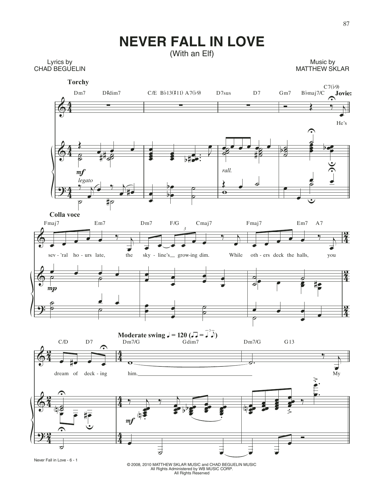 Matthew Sklar & Chad Beguelin Never Fall In Love (With An Elf) (from Elf: The Musical) Sheet Music Notes & Chords for Piano & Vocal - Download or Print PDF