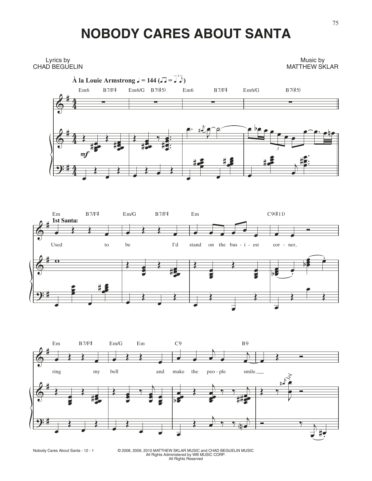 Matthew Sklar & Chad Beguelin Nobody Cares About Santa (from Elf: The Musical) Sheet Music Notes & Chords for Piano & Vocal - Download or Print PDF