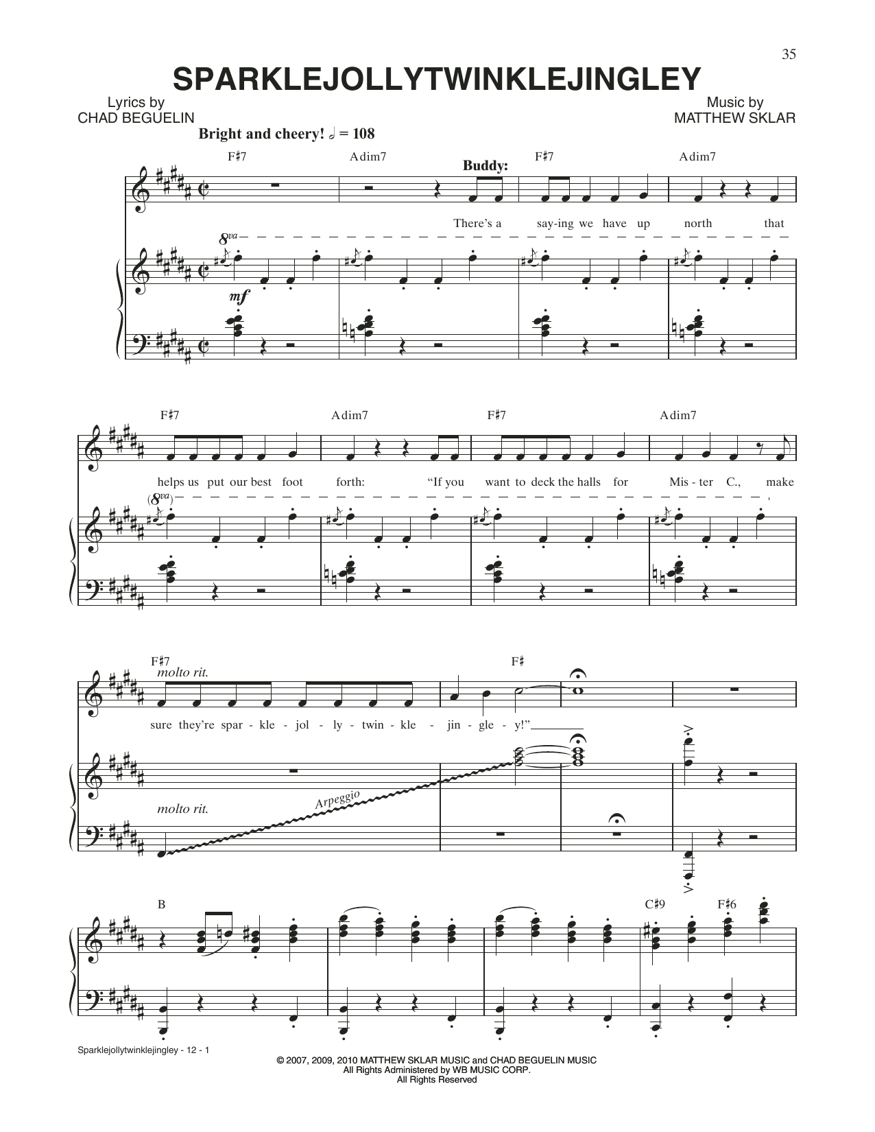 Matthew Sklar & Chad Beguelin Sparklejollytwinklejingley (from Elf: The Musical) Sheet Music Notes & Chords for Piano & Vocal - Download or Print PDF