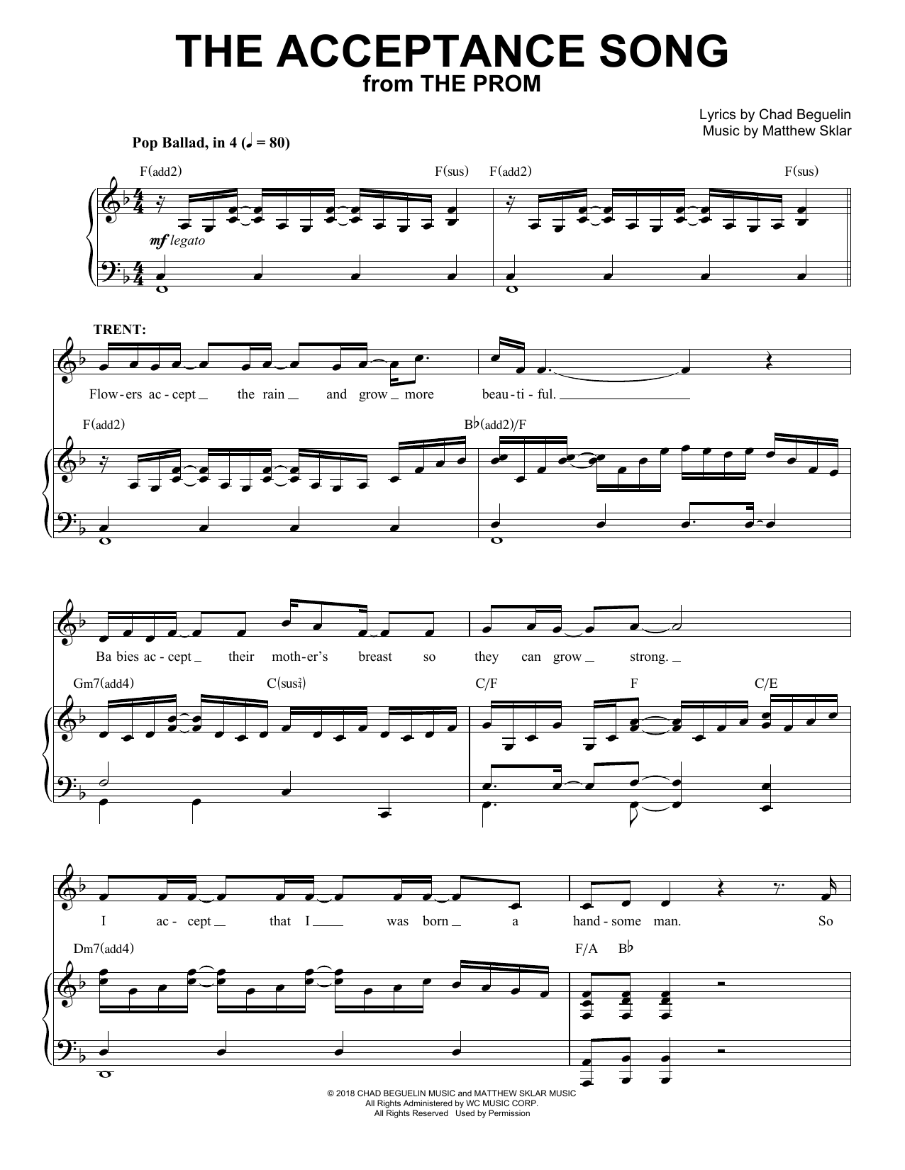 Matthew Sklar & Chad Beguelin The Acceptance Song (from The Prom: A New Musical) Sheet Music Notes & Chords for Piano & Vocal - Download or Print PDF