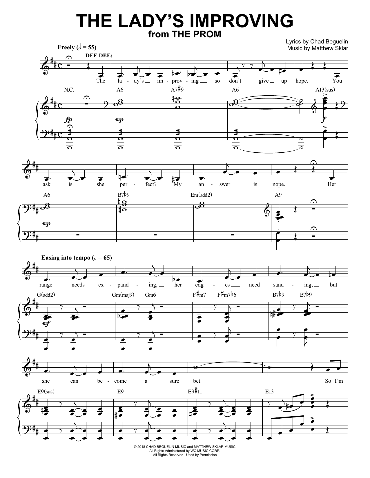 Matthew Sklar & Chad Beguelin The Lady's Improving (from The Prom: A New Musical) Sheet Music Notes & Chords for Piano & Vocal - Download or Print PDF