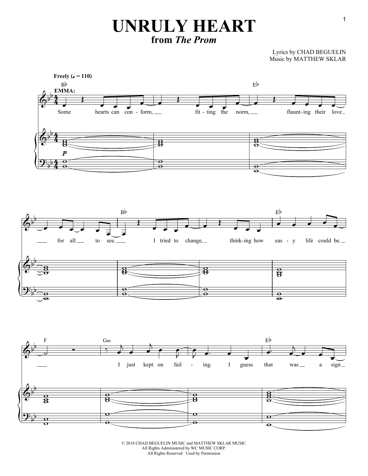 Matthew Sklar & Chad Beguelin Unruly Heart (from The Prom) Sheet Music Notes & Chords for Piano & Vocal - Download or Print PDF